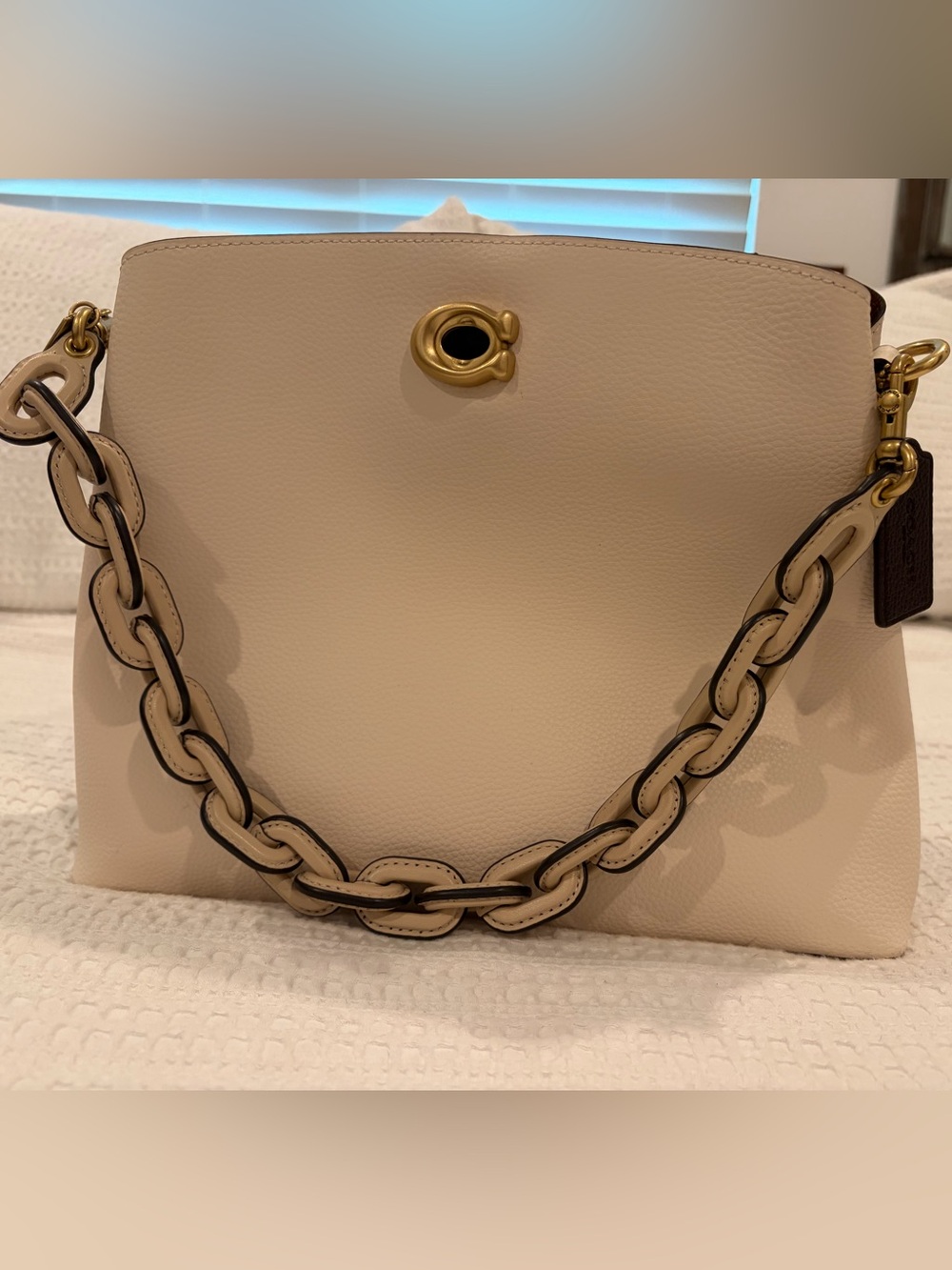 Coach Pebbled Leather Shoulder Bag in Cream with Gold Hardware
